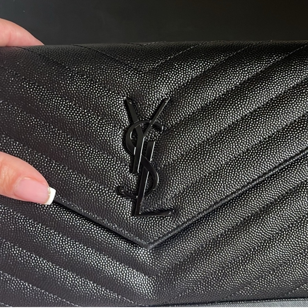SAINT LAURENT
Cassandre Chain matelassé textured-leather wallet